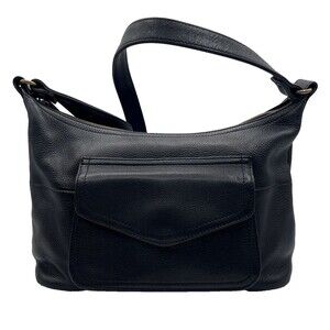 Vintage Fossil Classic Shoulder Bag Black Pebbled Leather Brass Hardware 75082